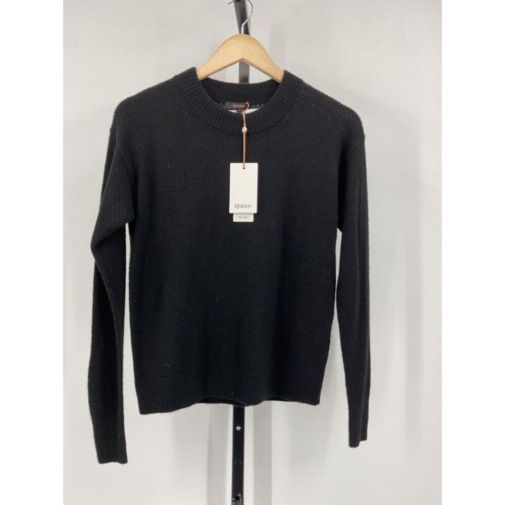 Quince Women's Baby Alpaca Diamond Stitch Crew Sleeved Top Black S